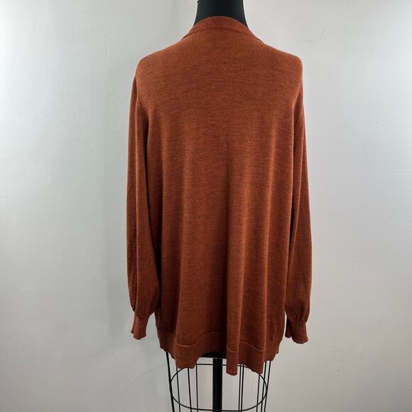 EILEEN FISHER Rust Wool Open Front Cardigan Wrap Pocket Long Sleeve Sweater M? - Picture 8 of 9